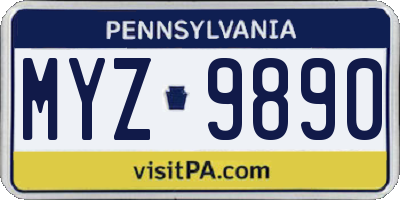 PA license plate MYZ9890