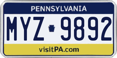 PA license plate MYZ9892