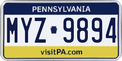 PA license plate MYZ9894