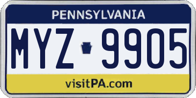 PA license plate MYZ9905