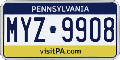 PA license plate MYZ9908