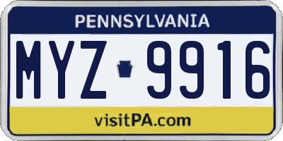 PA license plate MYZ9916