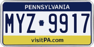 PA license plate MYZ9917