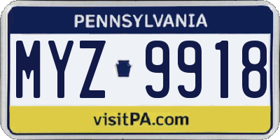PA license plate MYZ9918