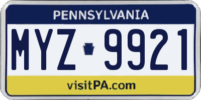 PA license plate MYZ9921