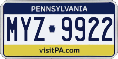 PA license plate MYZ9922