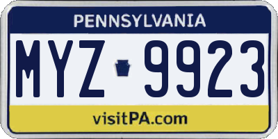 PA license plate MYZ9923