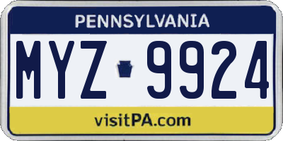PA license plate MYZ9924