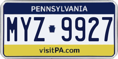 PA license plate MYZ9927