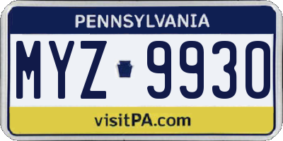 PA license plate MYZ9930