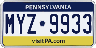 PA license plate MYZ9933