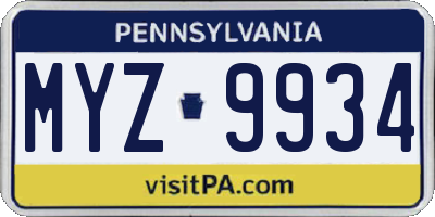PA license plate MYZ9934