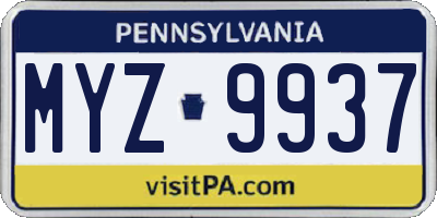 PA license plate MYZ9937