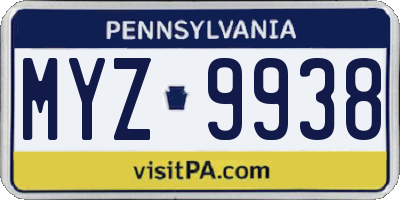 PA license plate MYZ9938