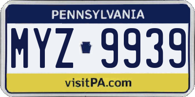 PA license plate MYZ9939