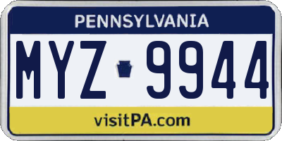 PA license plate MYZ9944