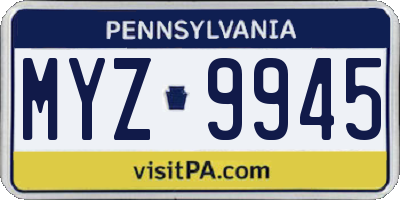 PA license plate MYZ9945