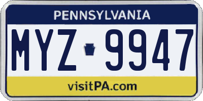 PA license plate MYZ9947