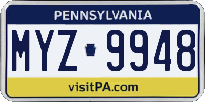 PA license plate MYZ9948