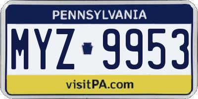PA license plate MYZ9953