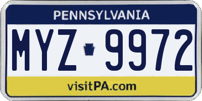 PA license plate MYZ9972