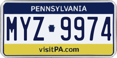 PA license plate MYZ9974