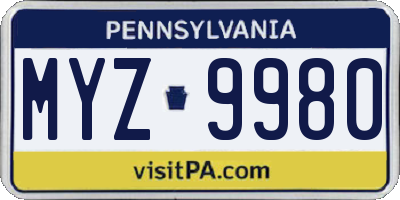 PA license plate MYZ9980