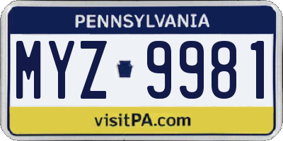 PA license plate MYZ9981