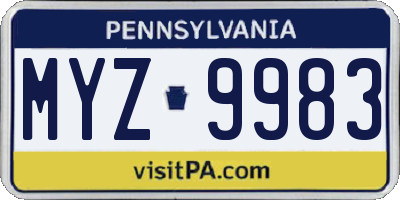 PA license plate MYZ9983