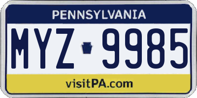 PA license plate MYZ9985