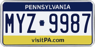 PA license plate MYZ9987