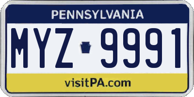 PA license plate MYZ9991