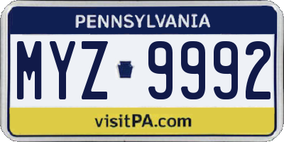 PA license plate MYZ9992