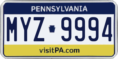 PA license plate MYZ9994