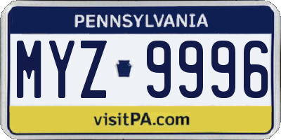 PA license plate MYZ9996