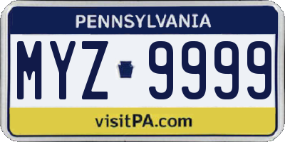 PA license plate MYZ9999