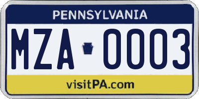 PA license plate MZA0003