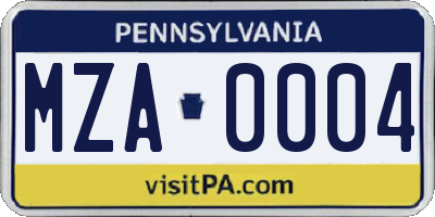 PA license plate MZA0004