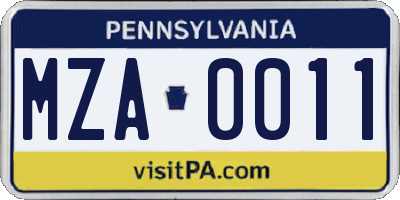 PA license plate MZA0011