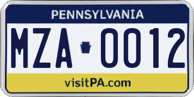 PA license plate MZA0012