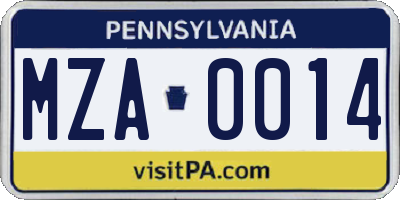 PA license plate MZA0014