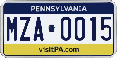 PA license plate MZA0015