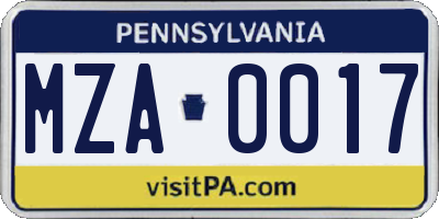 PA license plate MZA0017