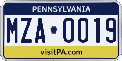PA license plate MZA0019