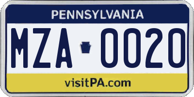PA license plate MZA0020