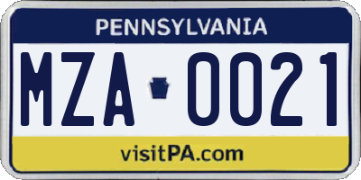 PA license plate MZA0021