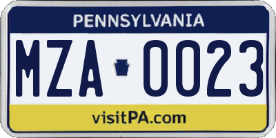 PA license plate MZA0023