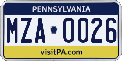 PA license plate MZA0026