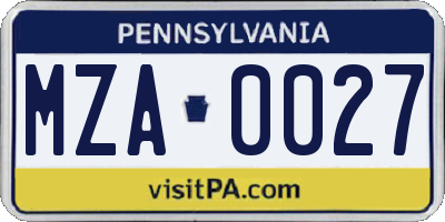 PA license plate MZA0027