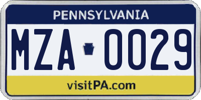 PA license plate MZA0029